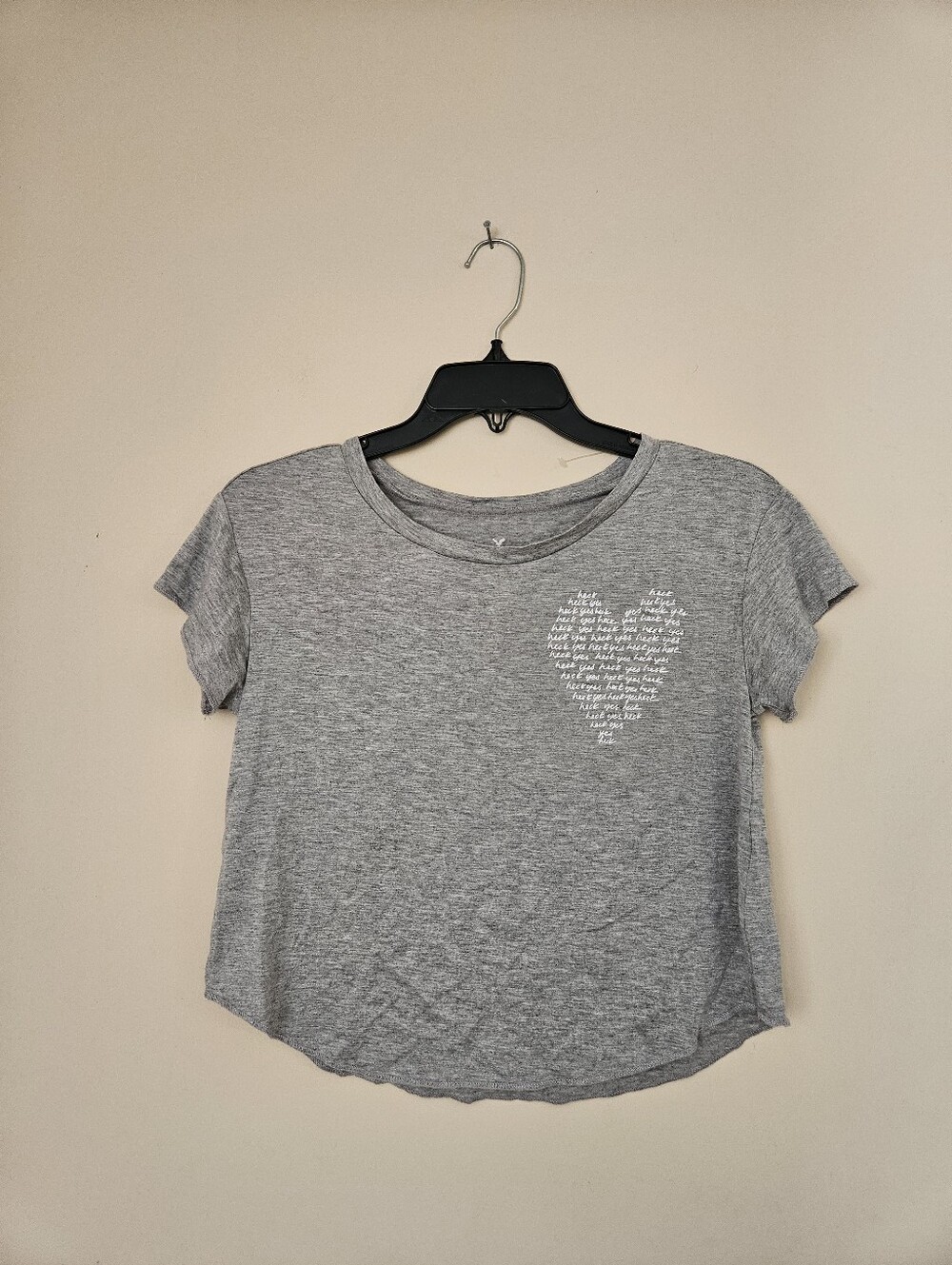 American Eagle Outfitters Gray Short-Sleeve Tee with White Heart Script